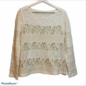 Meadow Rue anthropologie S lace crochet pullover open knit top sweater romantic